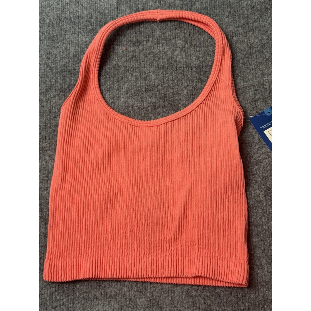 Arizona Jean Co Ribbed Crop Halter Tank Top XS Georg Peach Coral Sleeveless NWT!